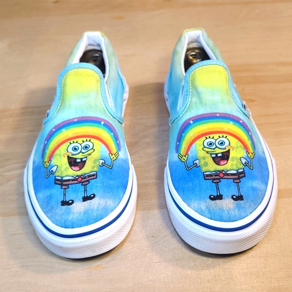 Vans Authentic X SpongeBob Blue Green Canvas Rainbow Kids Shoes - Picture 3 of 10
